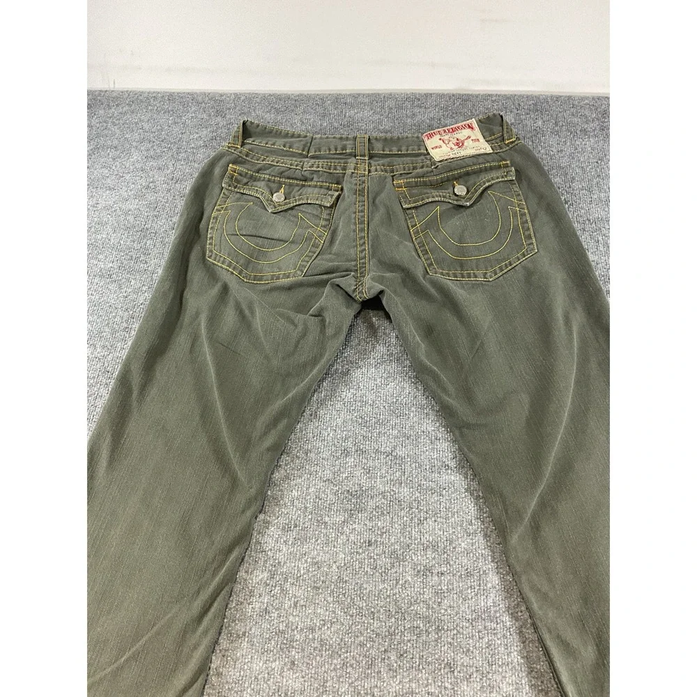 True Religion USA Made Jeans Mens 42x28 Olive Green Straight Denim Pants Y2K